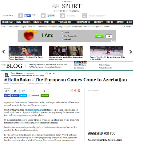 "Huffington Post" writes about 1st European Games   